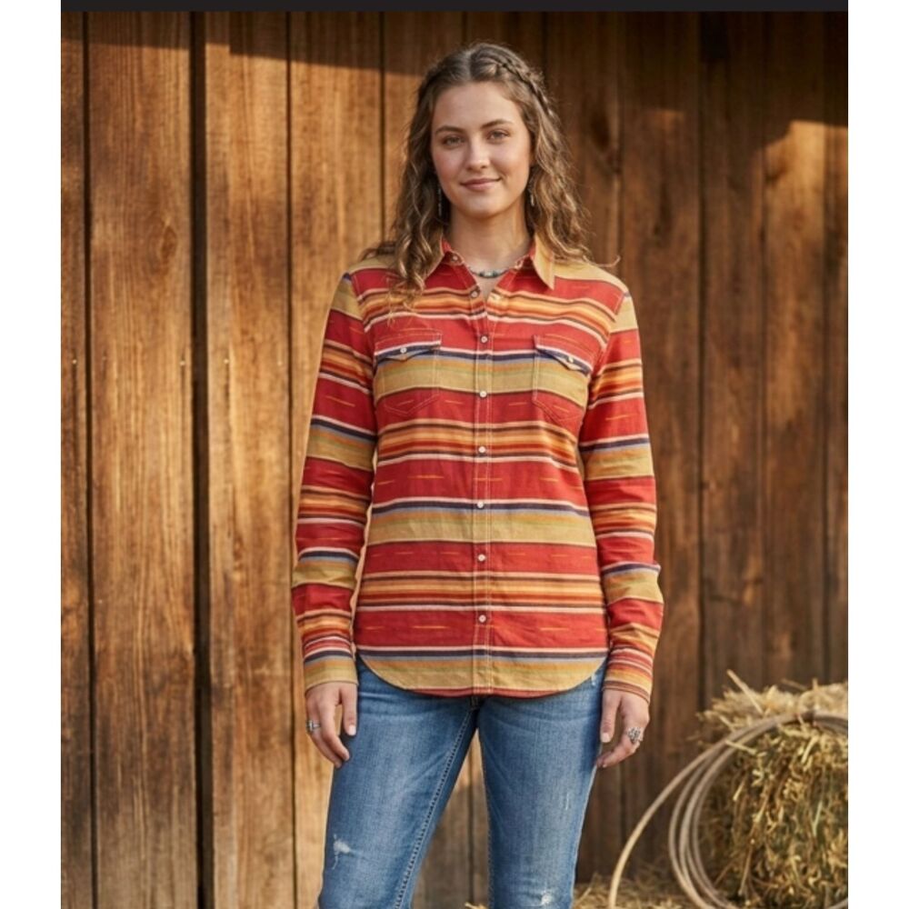 Ryan Michael Women's Western Pearl Snap Shirt Size L Linen Blend Aztec Lipstick